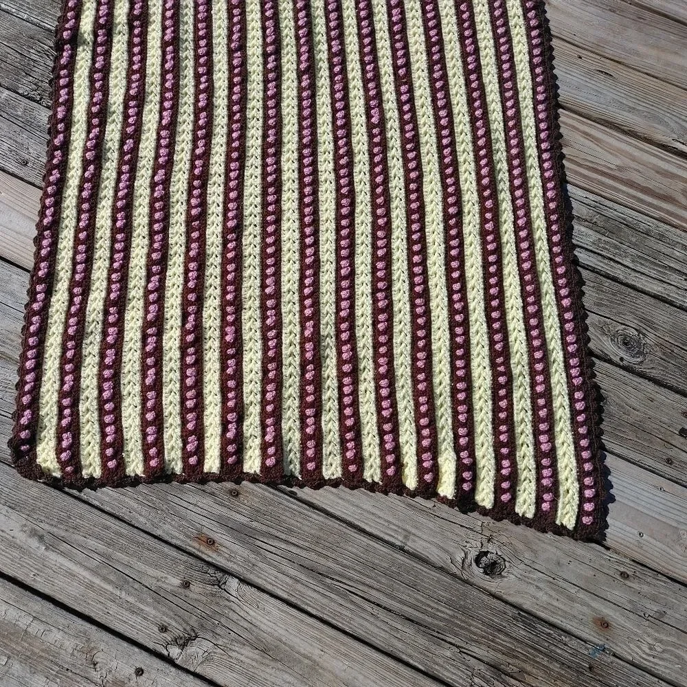 Hand Crochet Yellow Brown Pink Stripe Polka Dot Gr